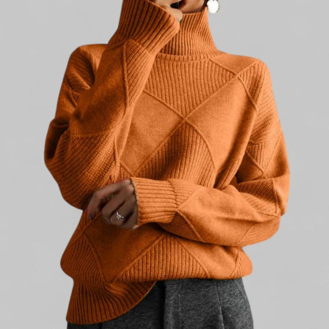 Ione | Women's Oversized Diamond-Knit Turtlenecks Sweater
