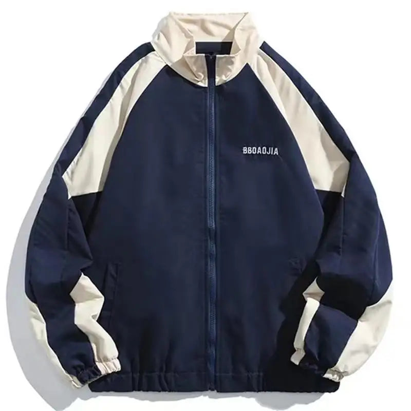 Unisex colour-block windbreaker jacket with stand collar and zip front