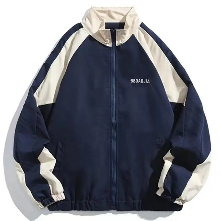Unisex colour-block windbreaker jacket with stand collar and zip front