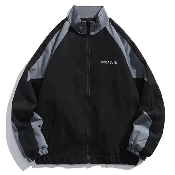 Unisex colour-block windbreaker jacket with stand collar and zip front