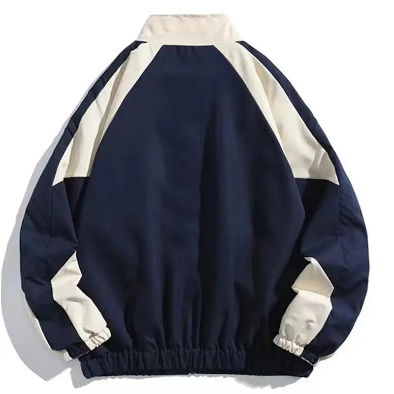 Unisex colour-block windbreaker jacket with stand collar and zip front