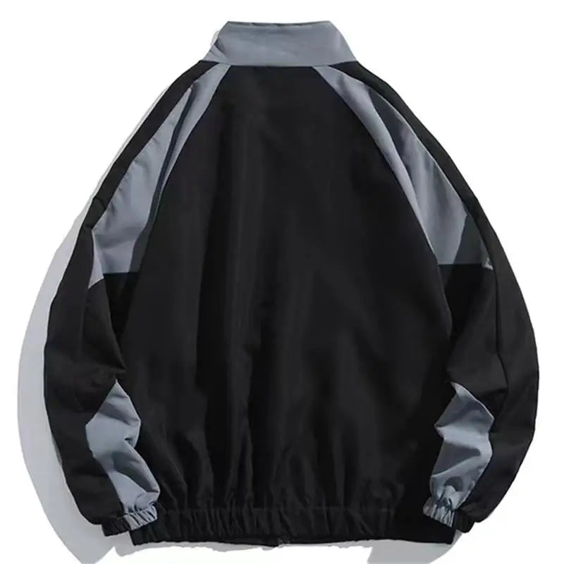 Unisex colour-block windbreaker jacket with stand collar and zip front
