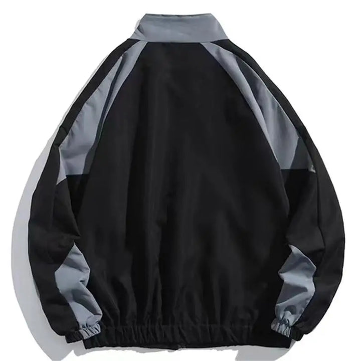 Unisex colour-block windbreaker jacket with stand collar and zip front