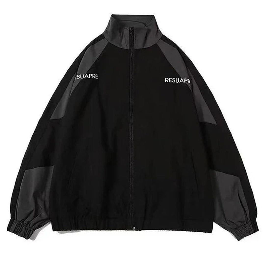 Unisex colour-block windbreaker jacket with stand collar and zip front