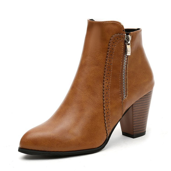 Women's heeled ankle boots with side zipper and almond toe