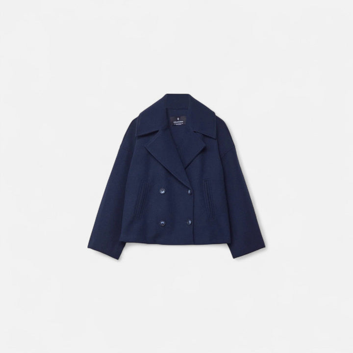Women's cropped double-breasted jacket with notched lapels and long sleeves