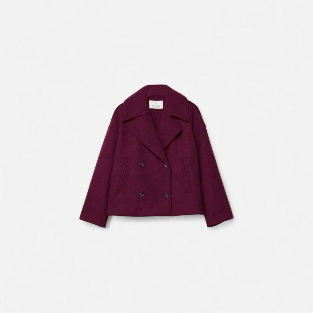 Women's cropped double-breasted jacket with notched lapels and long sleeves