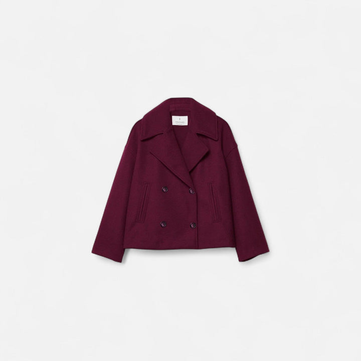 Women's cropped double-breasted jacket with notched lapels and long sleeves