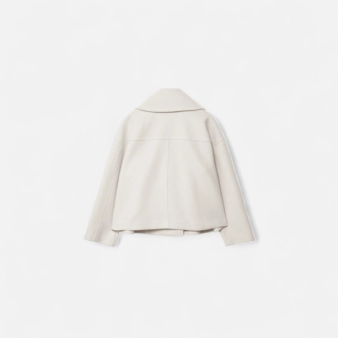 Women's cropped double-breasted jacket with notched lapels and long sleeves