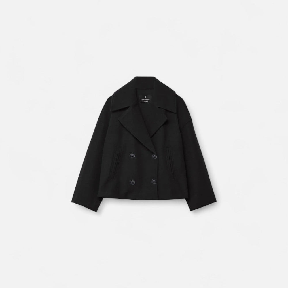 Women's cropped double-breasted jacket with notched lapels and long sleeves