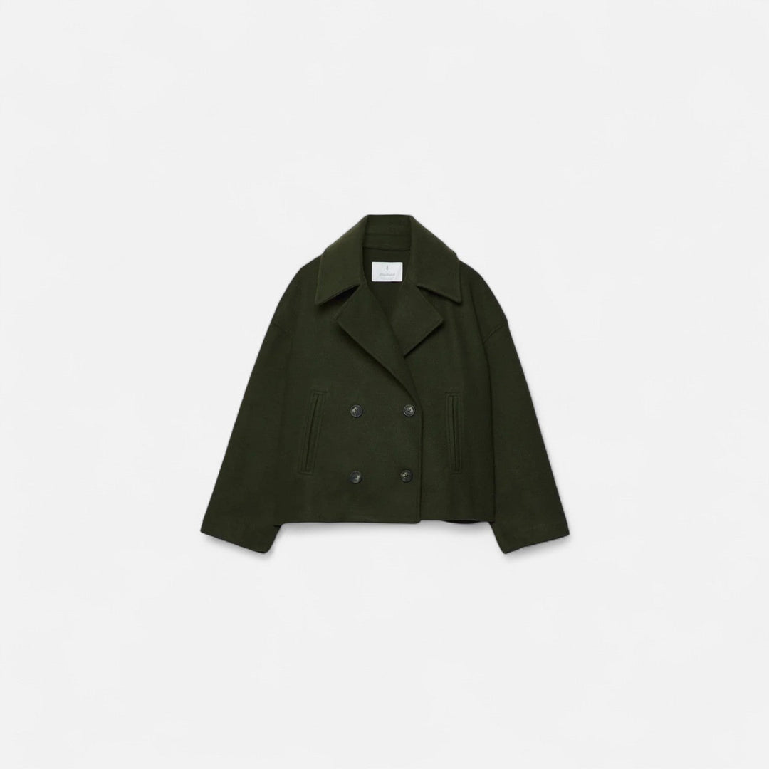 Women's cropped double-breasted jacket with notched lapels and long sleeves