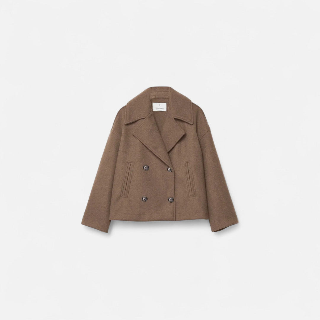 Women's cropped double-breasted jacket with notched lapels and long sleeves