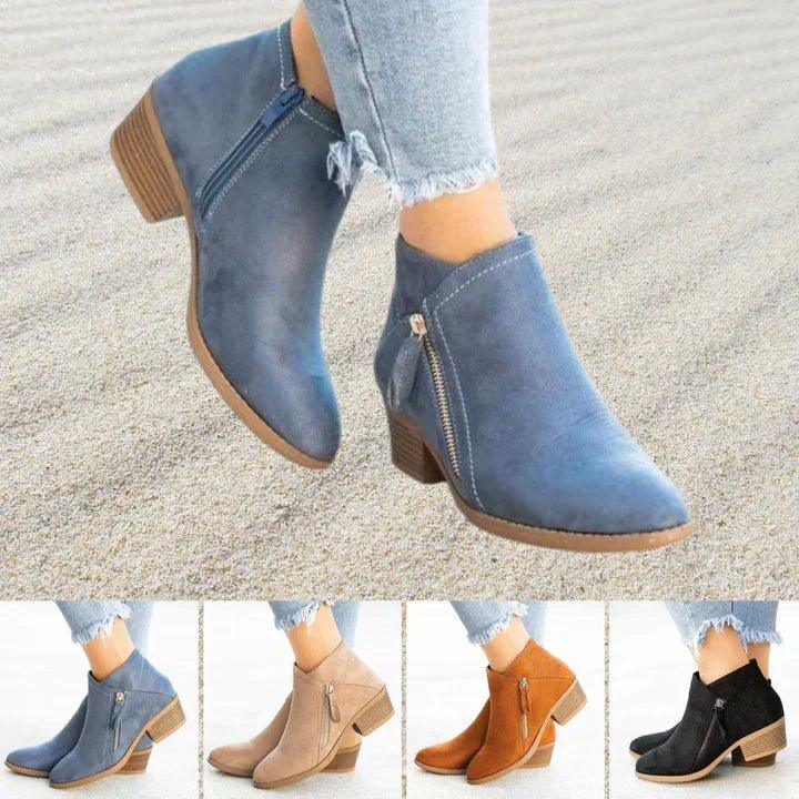 Women’s Boots | Block Heel Ankle with Size Zip