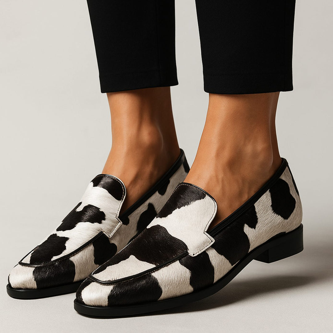 Isadora | Women's Cow-Print Pointed-Toe Slip-On Modern Loafers