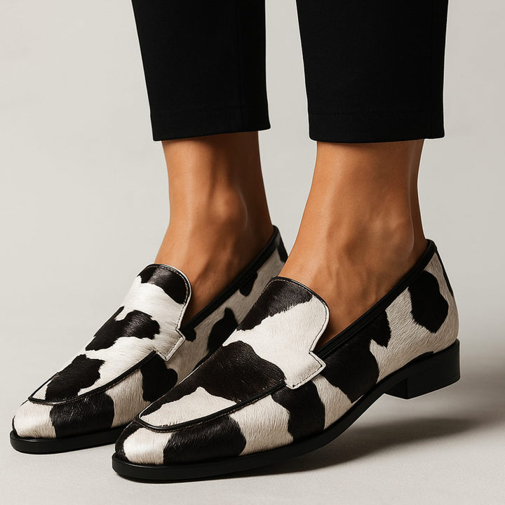 Isadora | Women's Cow-Print Pointed-Toe Slip-On Modern Loafers