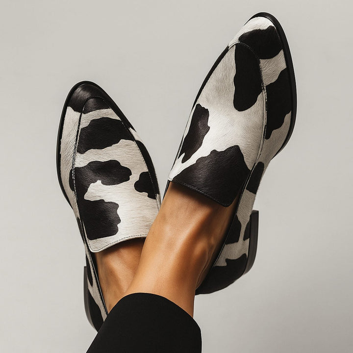 Isadora | Women's Cow-Print Pointed-Toe Slip-On Modern Loafers