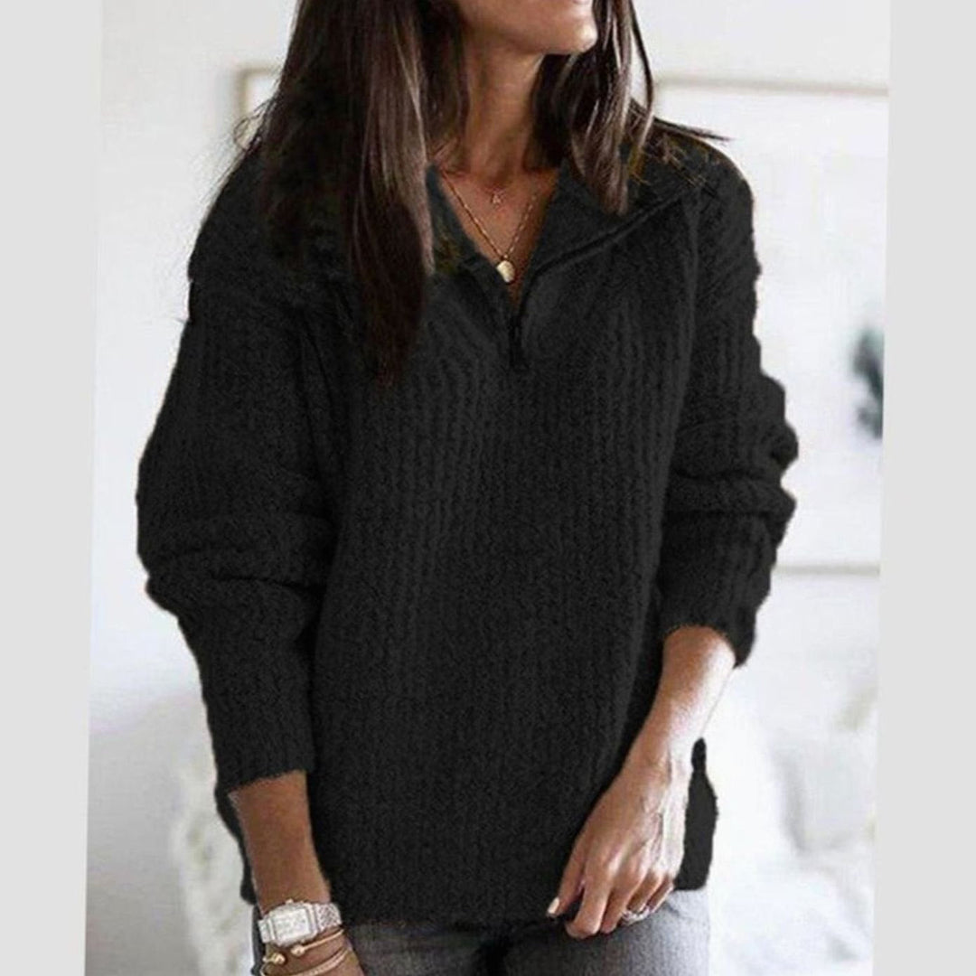 Jamie | Women's Cable-Knit Quarter-Zip Pullover Ribbed Sweater