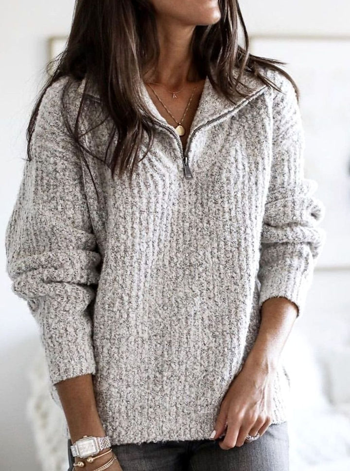 Jamie | Women's Cable-Knit Quarter-Zip Pullover Ribbed Sweater