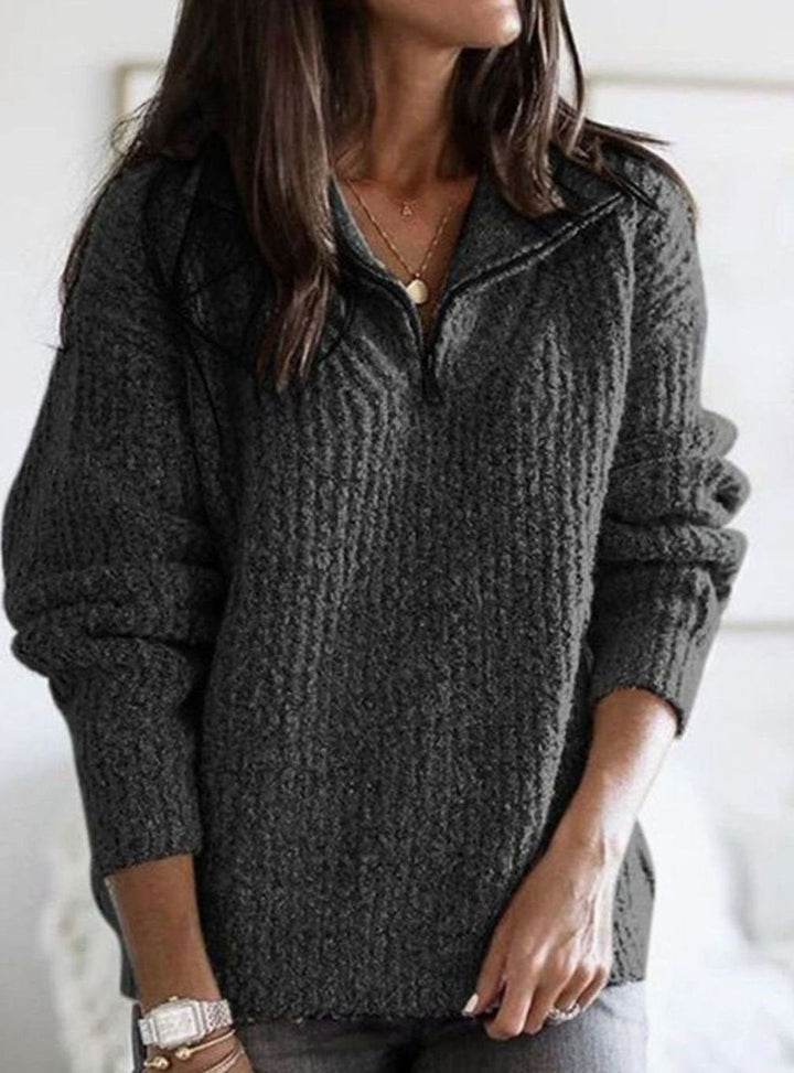 Jamie | Women's Cable-Knit Quarter-Zip Pullover Ribbed Sweater