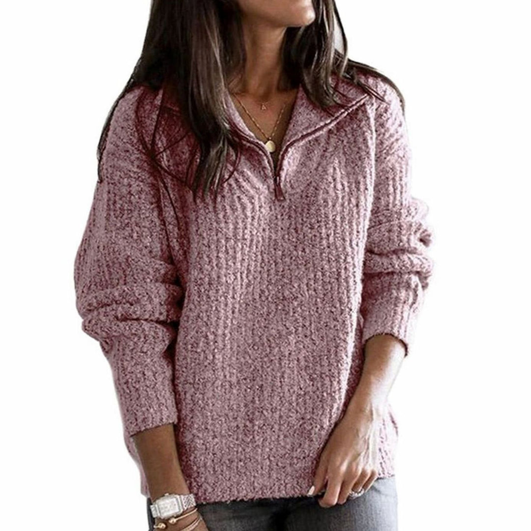 Jamie | Women's Cable-Knit Quarter-Zip Pullover Ribbed Sweater