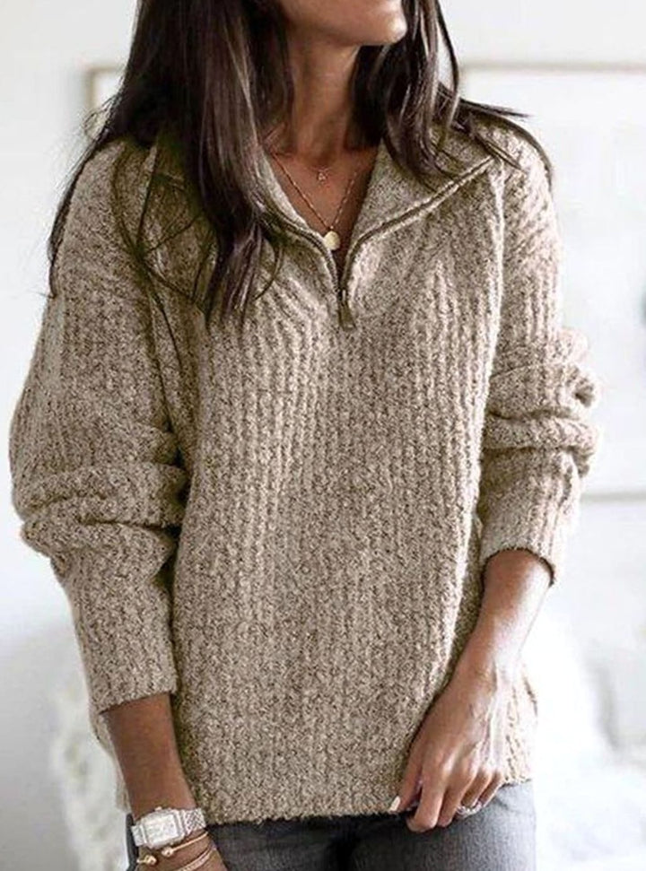 Jamie | Women's Cable-Knit Quarter-Zip Pullover Ribbed Sweater