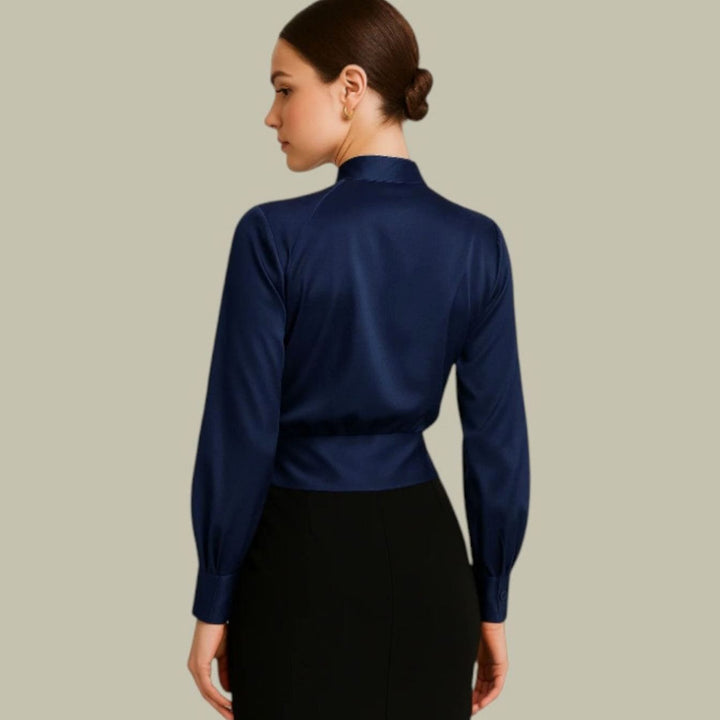 Janelle | Women's Wrap-Front Long-Sleeve V-Neck Satin Blouses