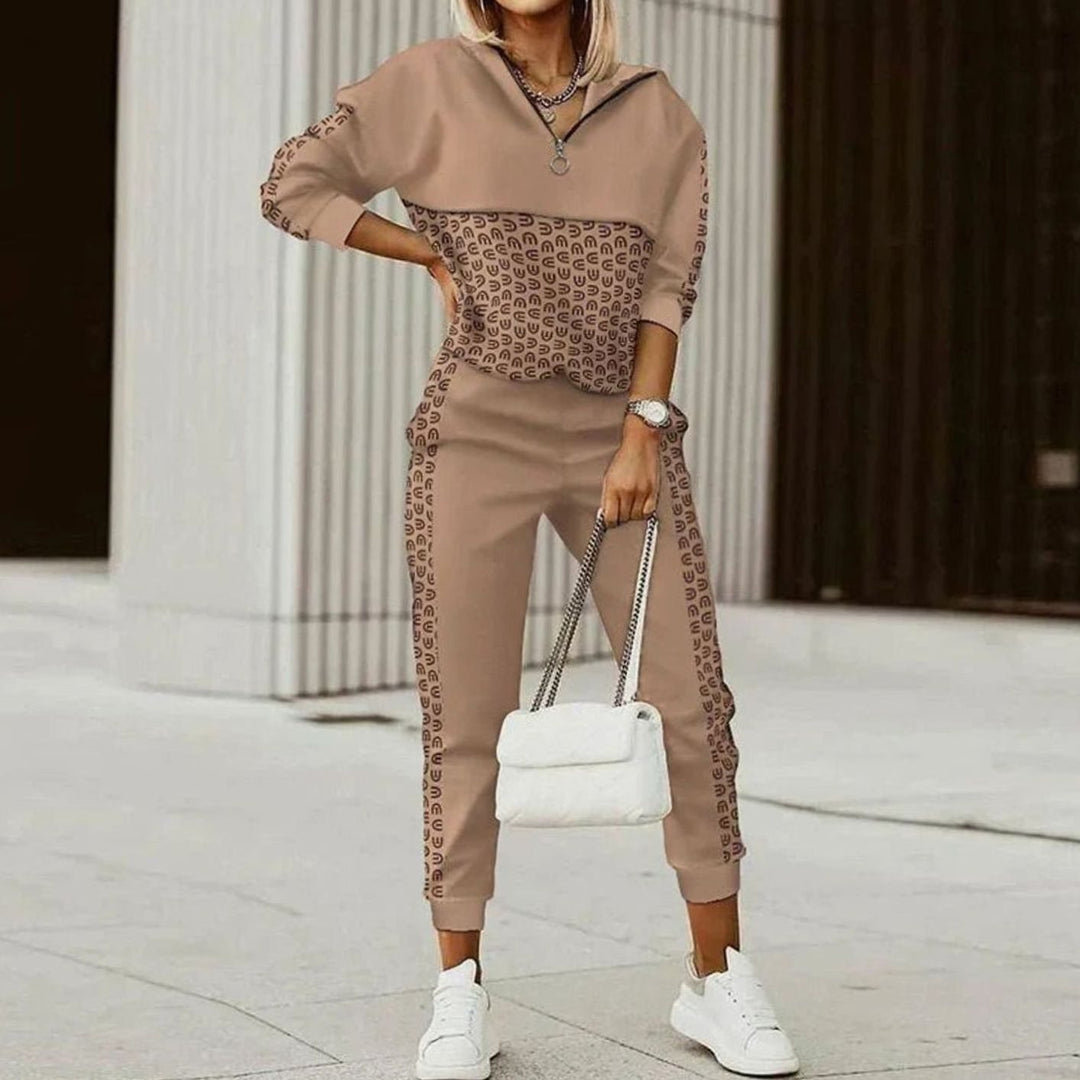 Jolie | Women's Relaxed Fit Quarter-Zip Printed Tracksuit Set