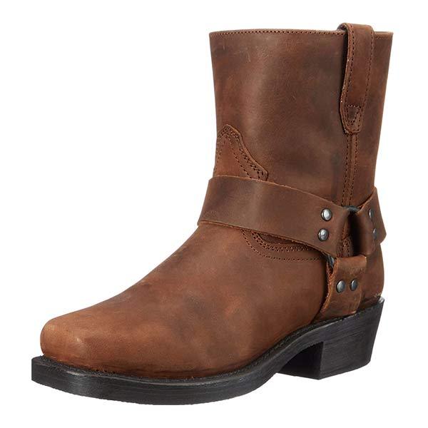 Cowboy ankle boots with buckle strap detailing and low block heel