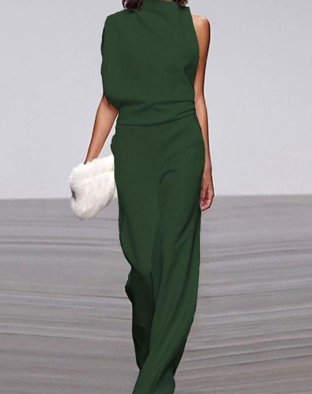 Kara | Women's High Neck Asymmetric Shoulder Jumpsuit Wide-Leg Formal