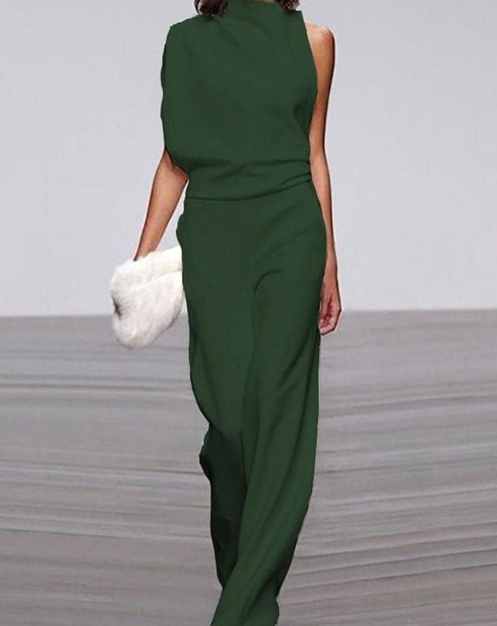 Kara | Women's High Neck Asymmetric Shoulder Jumpsuit Wide-Leg Formal