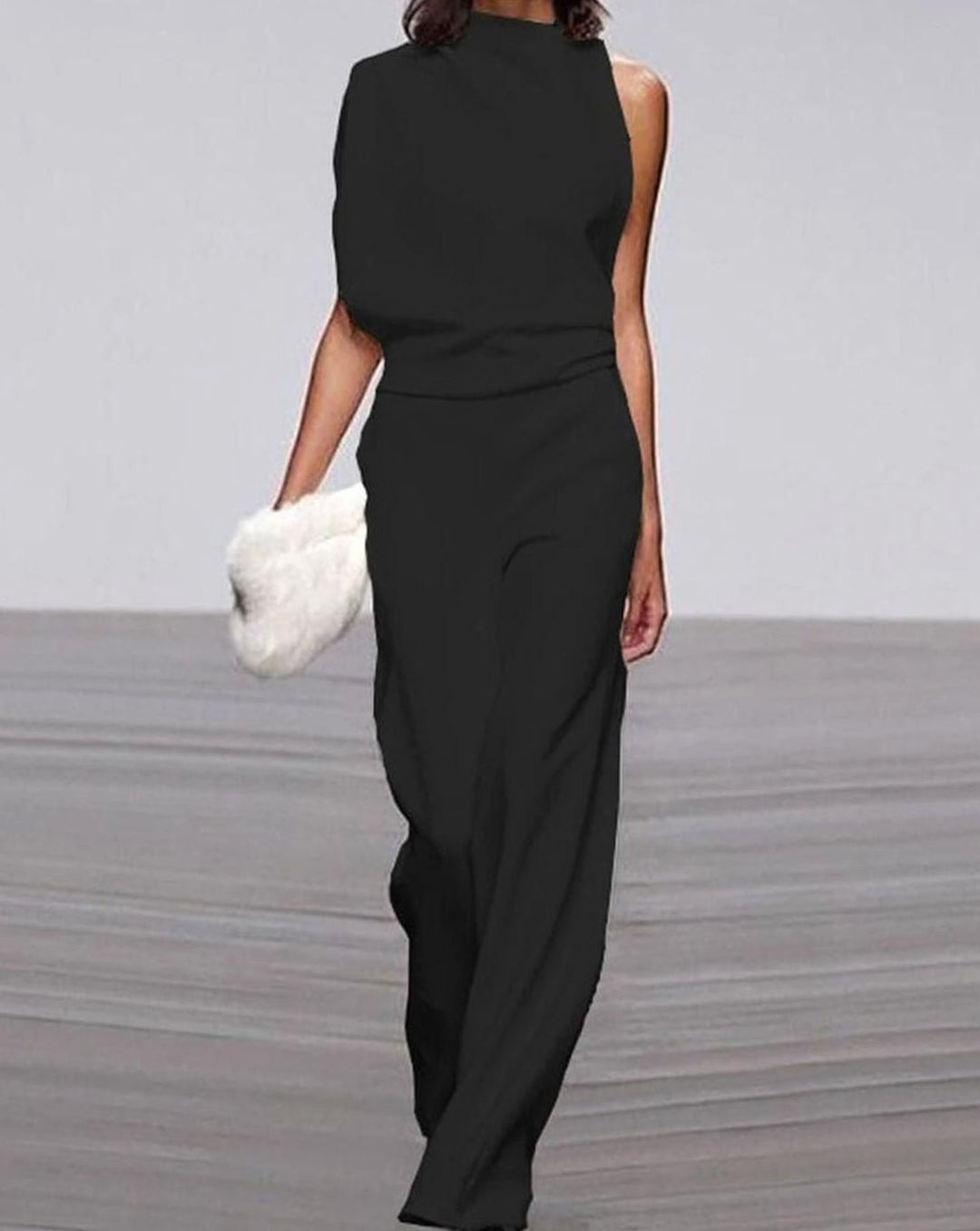 Kara | Women's High Neck Asymmetric Shoulder Jumpsuit Wide-Leg Formal