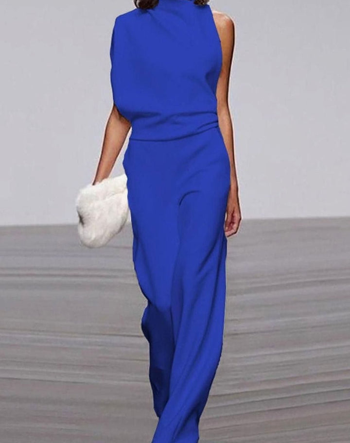 Kara | Women's High Neck Asymmetric Shoulder Jumpsuit Wide-Leg Formal