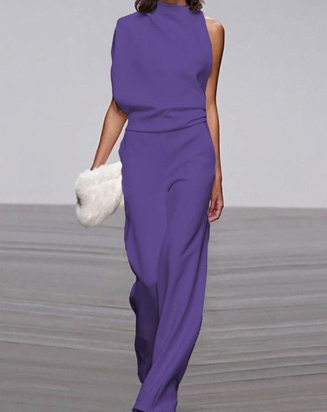 Kara | Women's High Neck Asymmetric Shoulder Jumpsuit Wide-Leg Formal