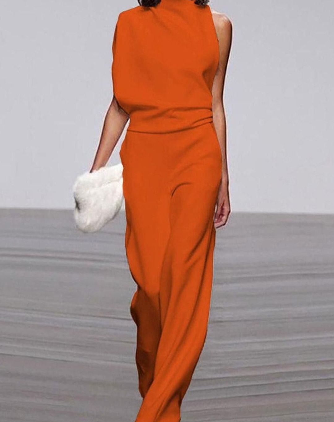 Kara | Women's High Neck Asymmetric Shoulder Jumpsuit Wide-Leg Formal