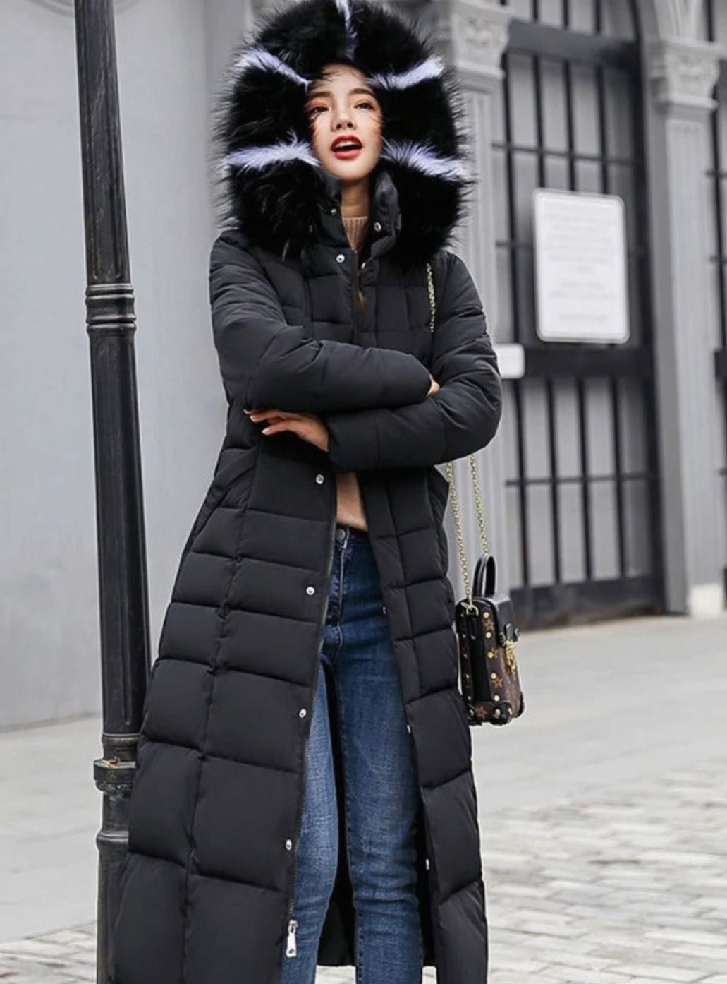 Kennedy | Women's Belted Long Quilted Hooded Puffer Coat Fur Trim