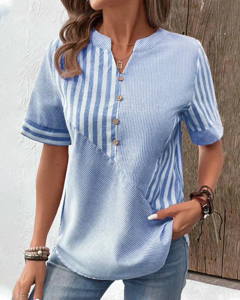 Blouse For Women | Stripe Panel Button Front