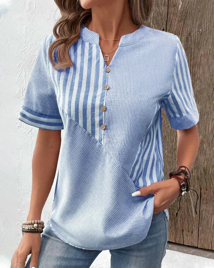 Blouse For Women | Stripe Panel Button Front
