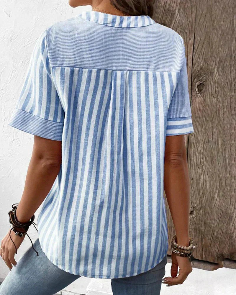 Blouse For Women | Stripe Panel Button Front