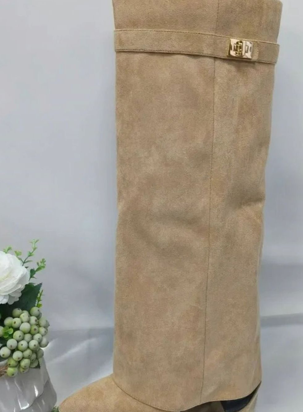 Laverne | Women's Suede Knee-High Buckle Strap Thigh-High Boots