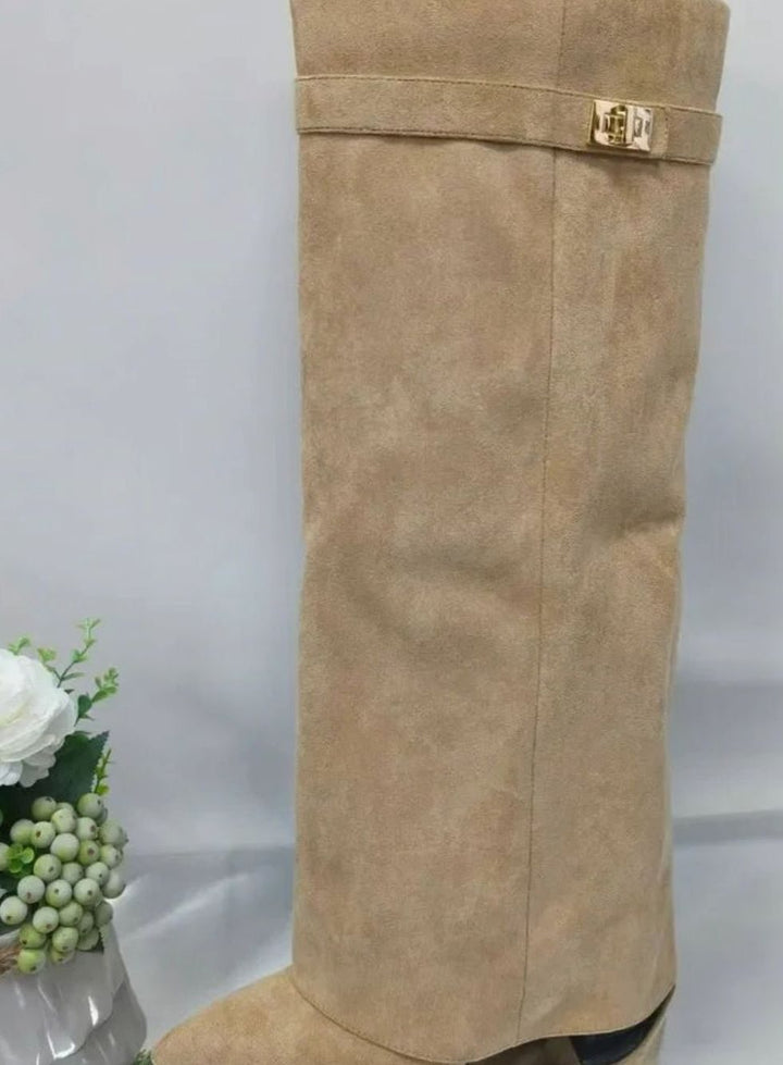 Laverne | Women's Suede Knee-High Buckle Strap Thigh-High Boots