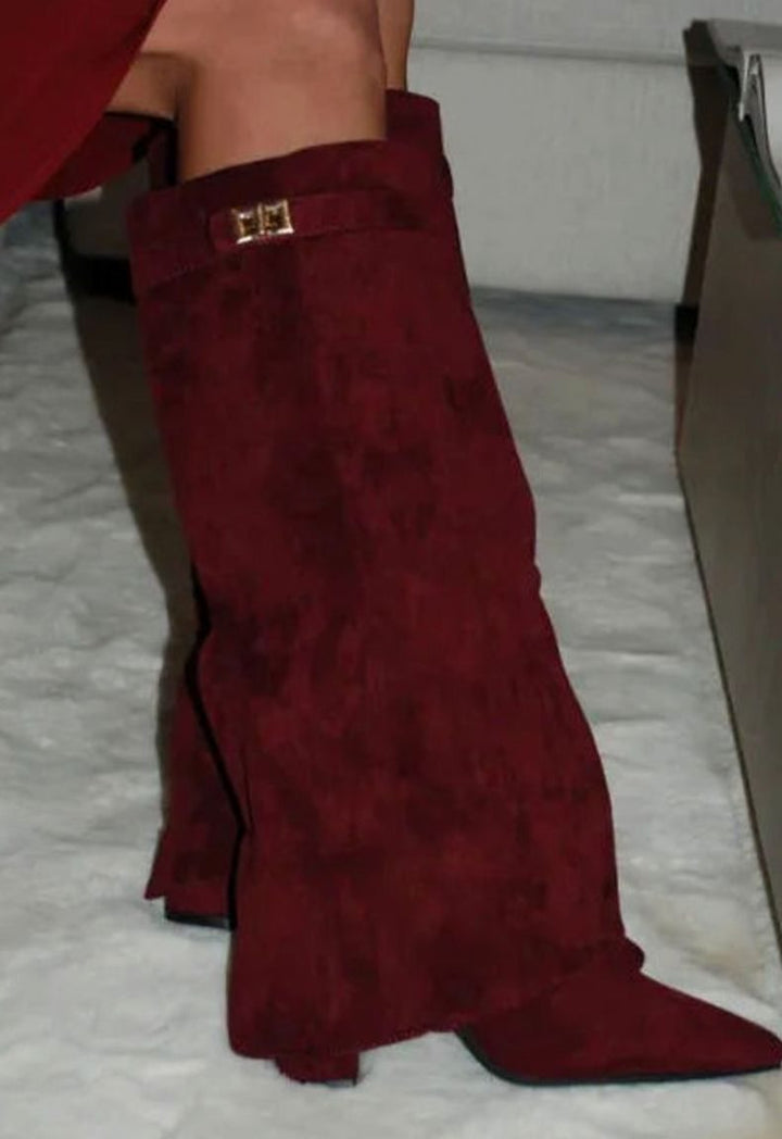 Laverne | Women's Suede Knee-High Buckle Strap Thigh-High Boots