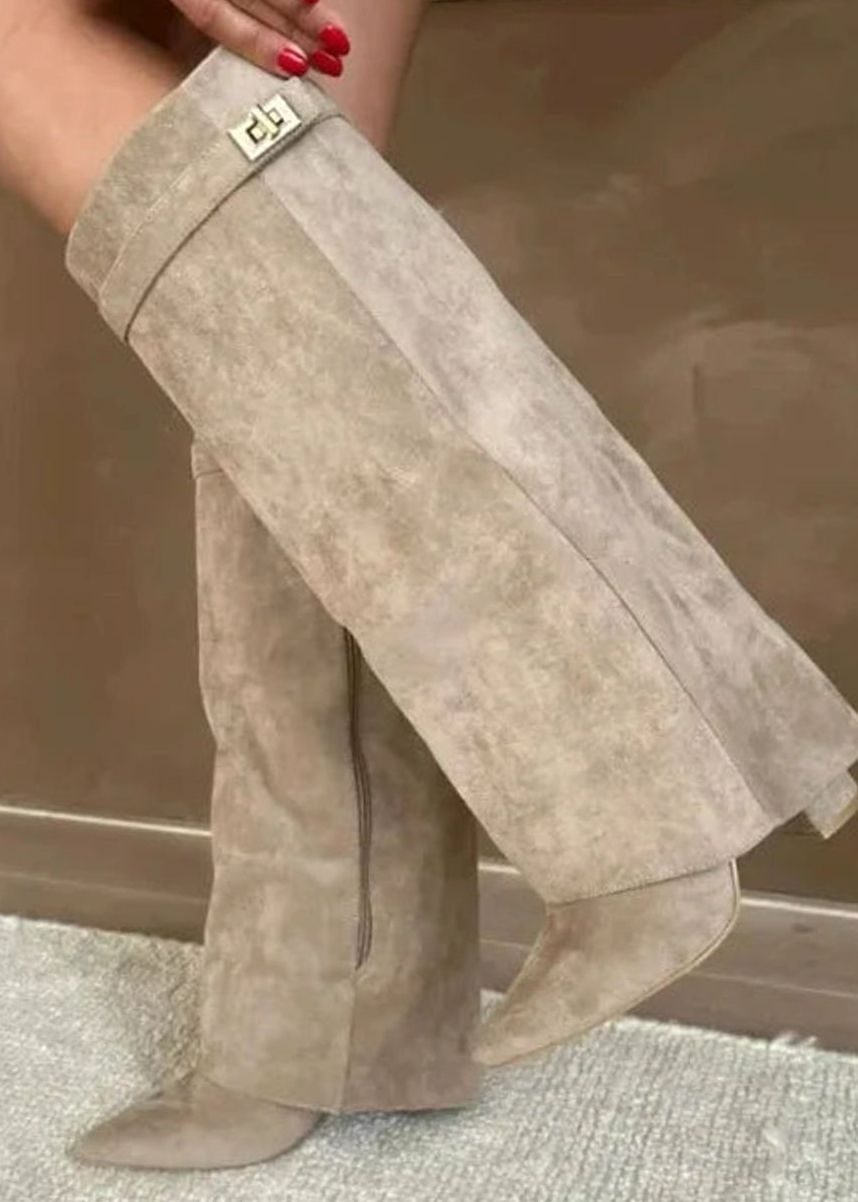 Laverne | Women's Suede Knee-High Buckle Strap Thigh-High Boots