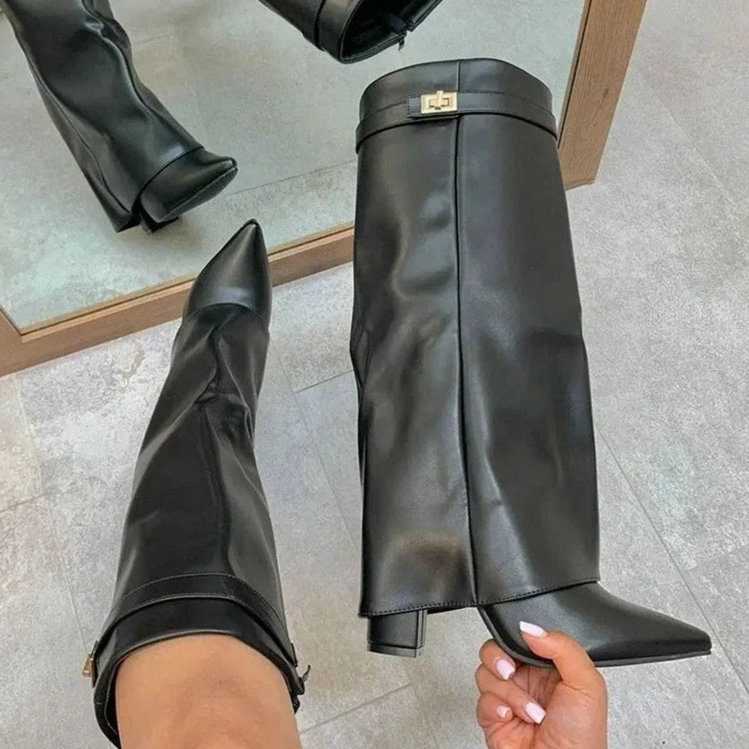 Laverne | Women's Suede Knee-High Buckle Strap Thigh-High Boots
