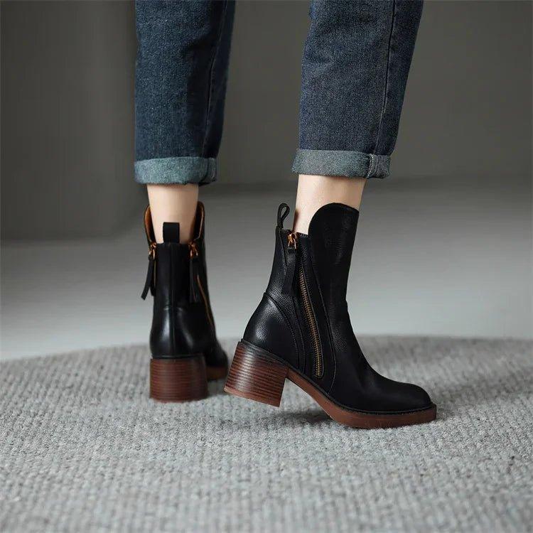 Boots For Women | Side Zipper Ankle Block Style