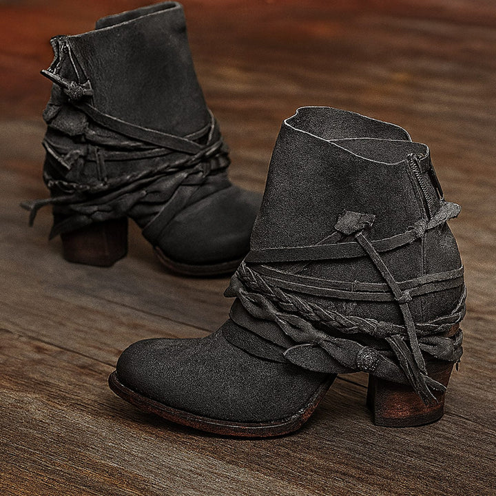 Lesley | Women's Boho Western Wrap-Strap Block-Heel Ankle Boots