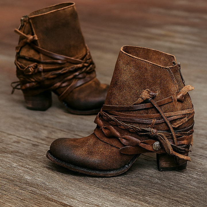 Lesley | Women's Boho Western Wrap-Strap Block-Heel Ankle Boots