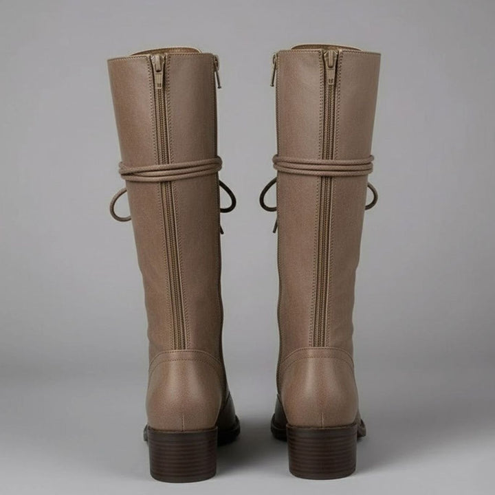 Linda | Women's Lace-Up Block Heel Studded Knee-High Boots