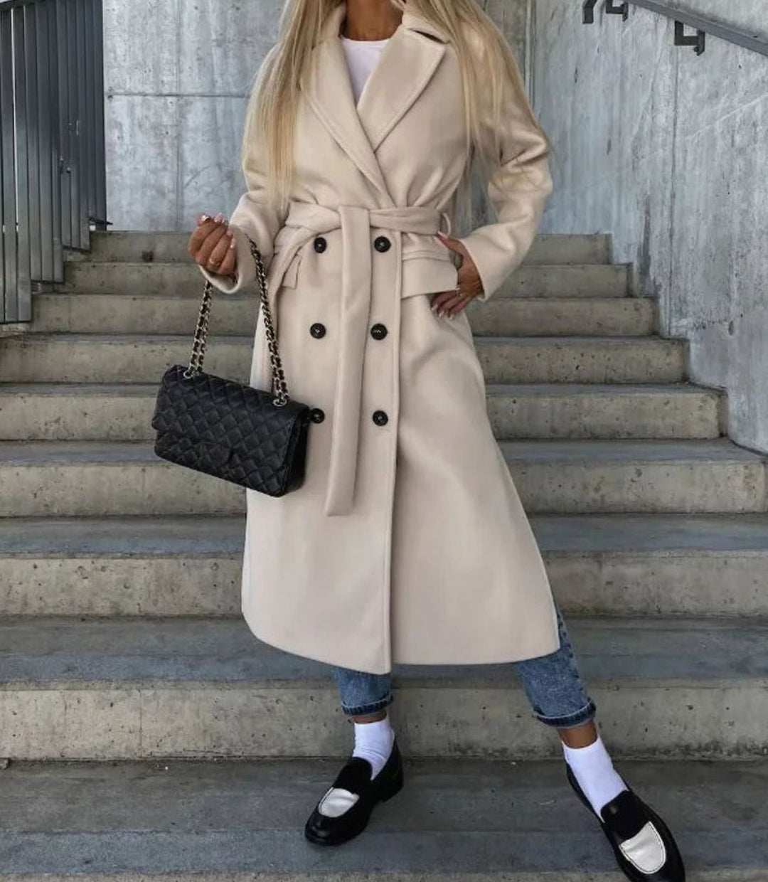 Lisa | Women's Long Lapel Button Front Coat Double-Breasted Overcoat
