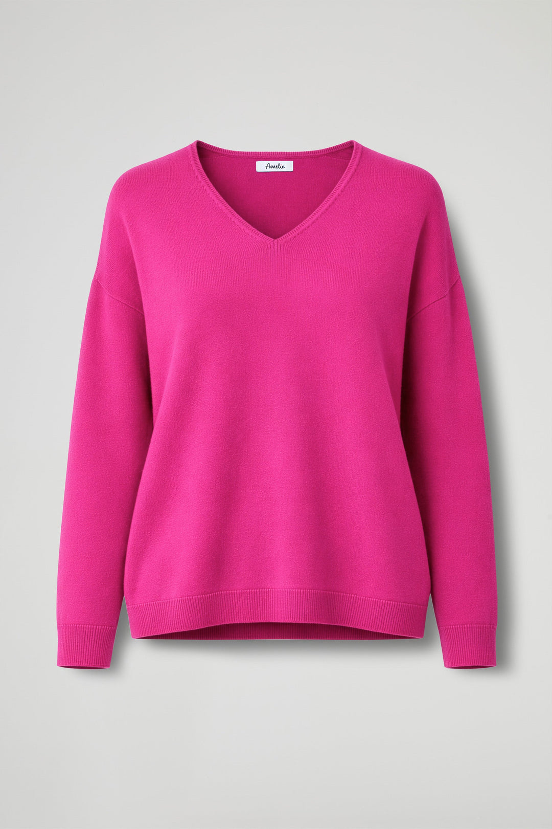 Women's plain V-neck pullover sweater with long sleeves and ribbed trims