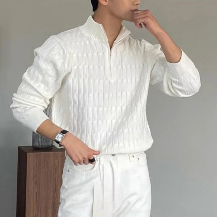 Ribbed half-zip mock neck sweater with long sleeves